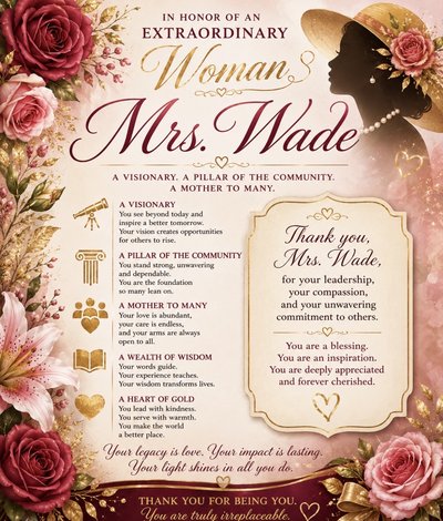 Mrs. Wade tribute card